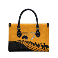 Australia New Zealand Rugby Leather Bag Gold Aboriginal Wallabies and Maori Black Fern LT9 - Polynesian Pride