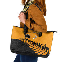 Australia New Zealand Rugby Leather Tote Bag Gold Aboriginal Wallabies and Maori Black Fern LT9 Gold - Polynesian Pride