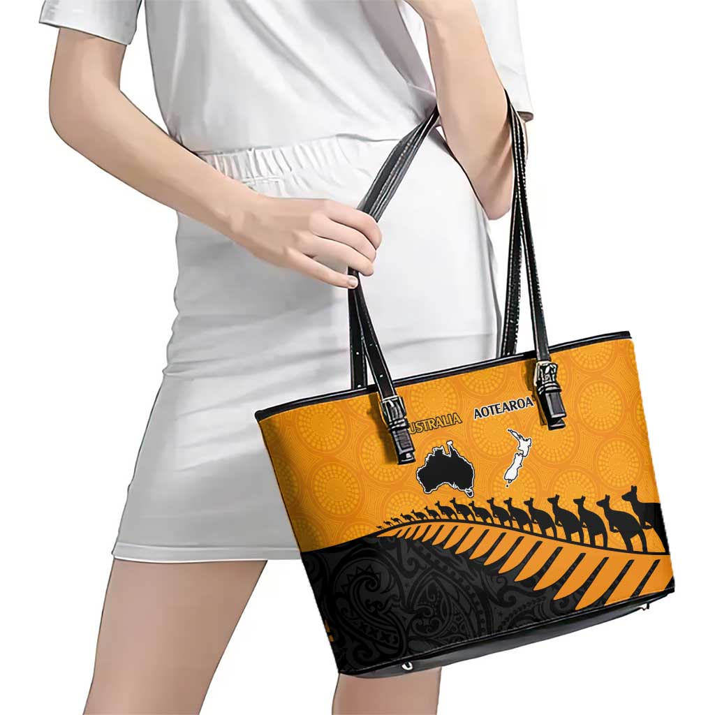 Australia New Zealand Rugby Leather Tote Bag Gold Aboriginal Wallabies and Maori Black Fern LT9 - Polynesian Pride
