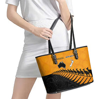 Australia New Zealand Rugby Leather Tote Bag Gold Aboriginal Wallabies and Maori Black Fern LT9 - Polynesian Pride