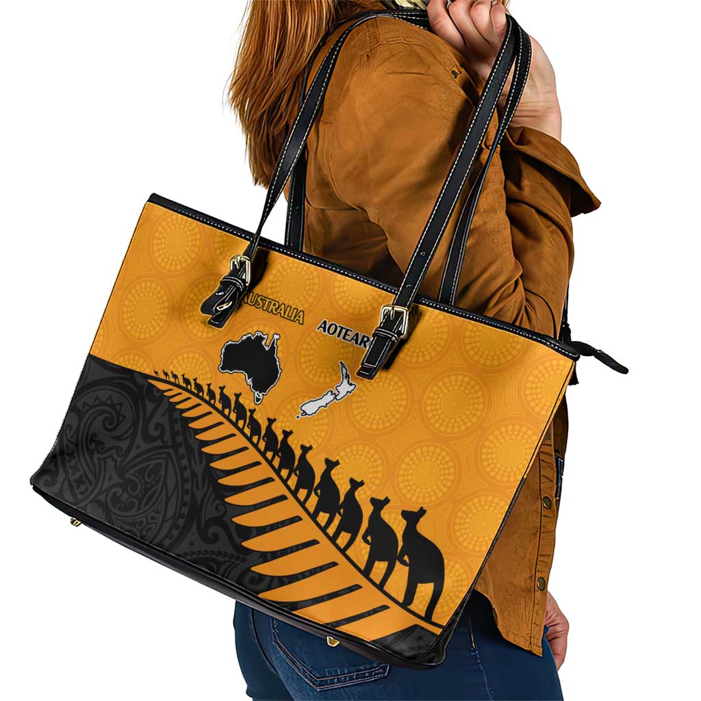Australia New Zealand Rugby Leather Tote Bag Gold Aboriginal Wallabies and Maori Black Fern LT9 - Polynesian Pride
