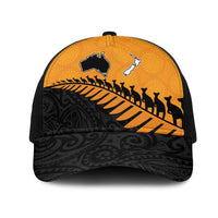 Australia New Zealand Rugby Mesh Trucker Cap Gold Aboriginal Wallabies and Maori Black Fern LT9 One Size Black Gold - Polynesian Pride