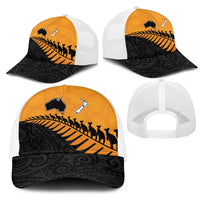 Australia New Zealand Rugby Mesh Trucker Cap Gold Aboriginal Wallabies and Maori Black Fern LT9 - Polynesian Pride