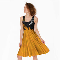 Australia New Zealand Rugby Midi Dress Gold Aboriginal Wallabies and Maori Black Fern LT9 - Polynesian Pride