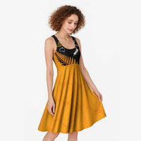Australia New Zealand Rugby Midi Dress Gold Aboriginal Wallabies and Maori Black Fern LT9 - Polynesian Pride