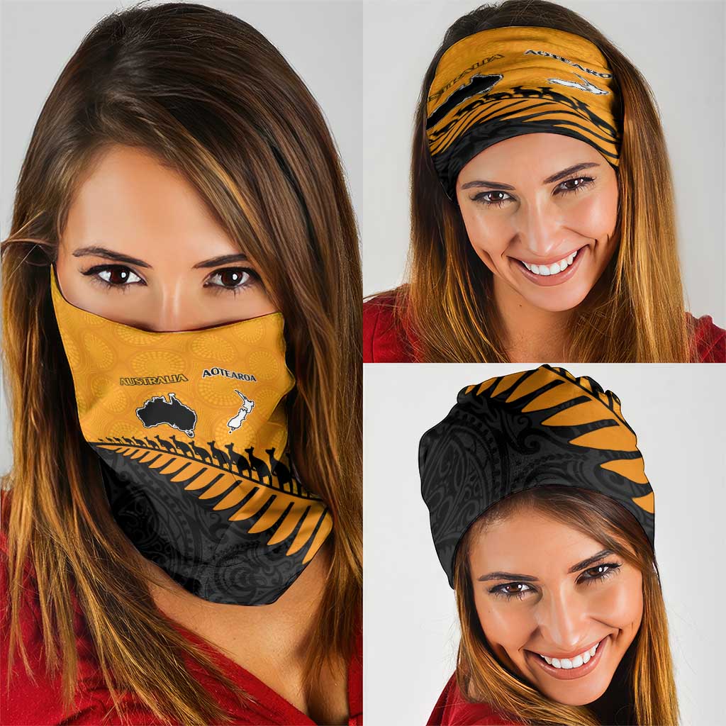 Australia New Zealand Rugby Neck Gaiter Gold Aboriginal Wallabies and Maori Black Fern LT9 - Polynesian Pride