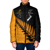 Australia New Zealand Rugby Padded Jacket Gold Aboriginal Wallabies and Maori Black Fern LT9 Men Gold - Polynesian Pride