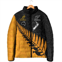 Australia New Zealand Rugby Padded Jacket Gold Aboriginal Wallabies and Maori Black Fern LT9 - Polynesian Pride