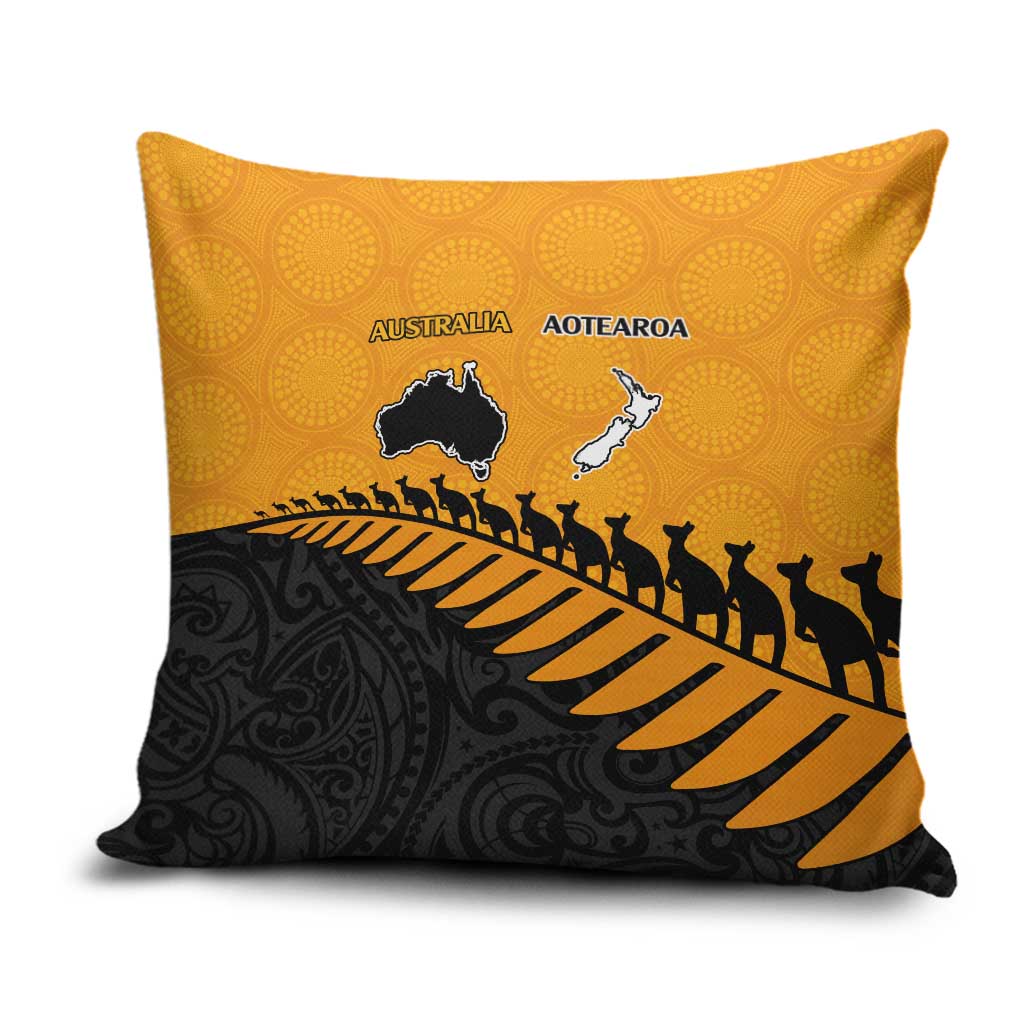 Australia New Zealand Rugby Pillow Cover Gold Aboriginal Wallabies and Maori Black Fern LT9 Gold - Polynesian Pride