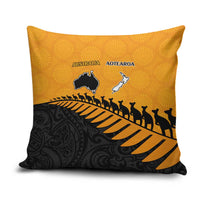 Australia New Zealand Rugby Pillow Cover Gold Aboriginal Wallabies and Maori Black Fern LT9 Gold - Polynesian Pride