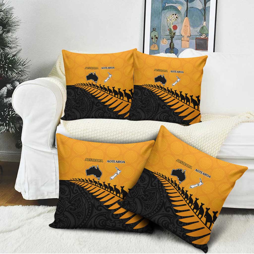 Australia New Zealand Rugby Pillow Cover Gold Aboriginal Wallabies and Maori Black Fern LT9 - Polynesian Pride