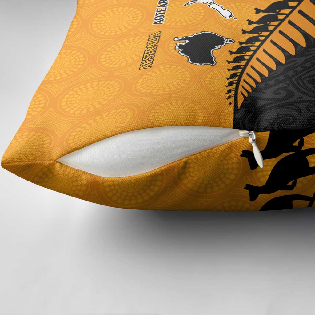 Australia New Zealand Rugby Pillow Cover Gold Aboriginal Wallabies and Maori Black Fern LT9 - Polynesian Pride