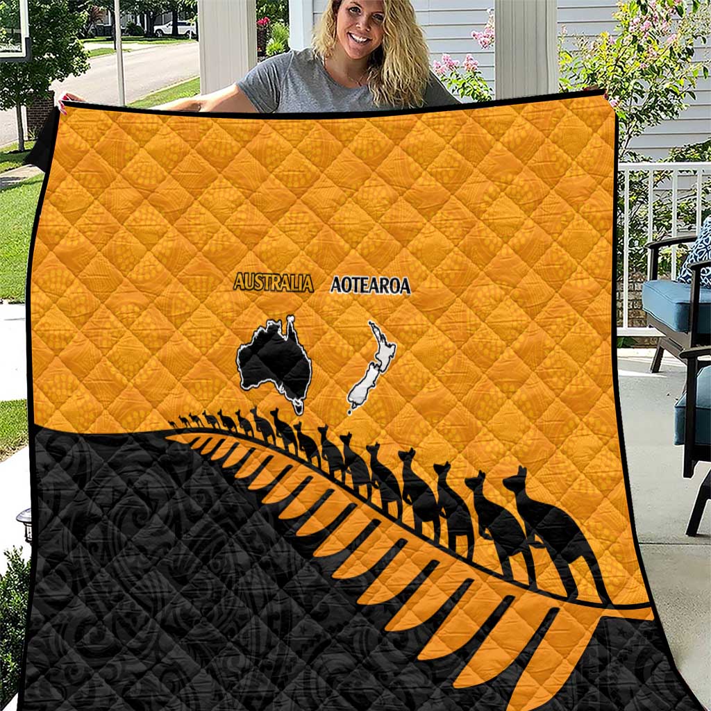 Australia New Zealand Rugby Quilt Gold Aboriginal Wallabies and Maori Black Fern LT9 Gold - Polynesian Pride