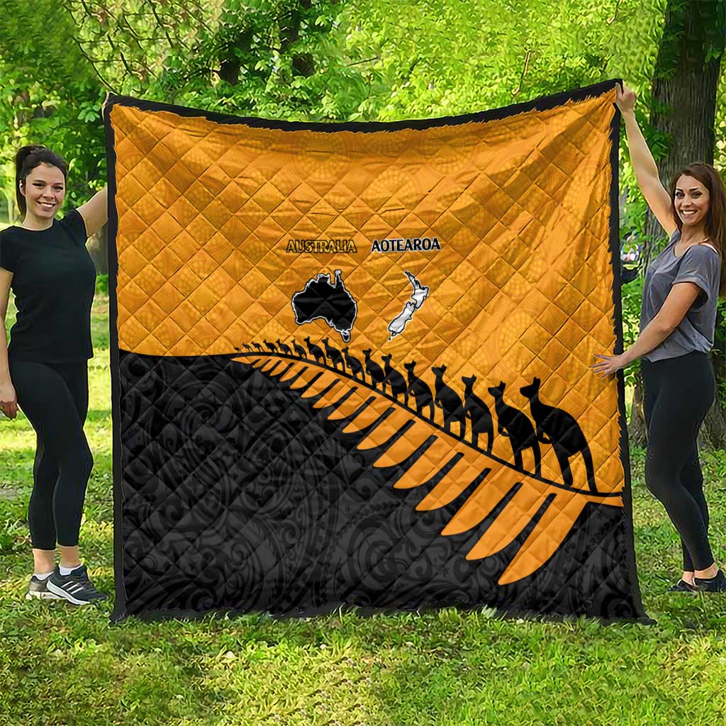Australia New Zealand Rugby Quilt Gold Aboriginal Wallabies and Maori Black Fern LT9 - Polynesian Pride