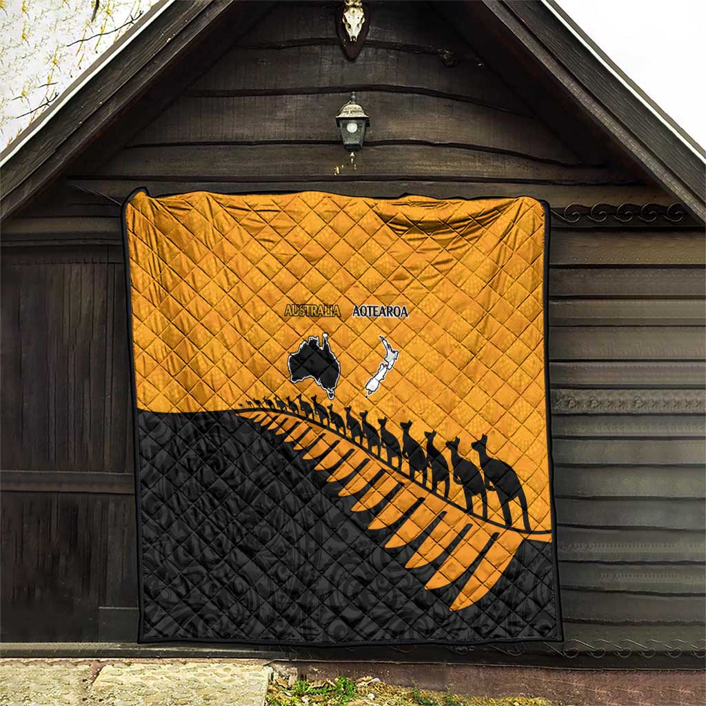 Australia New Zealand Rugby Quilt Gold Aboriginal Wallabies and Maori Black Fern LT9 - Polynesian Pride