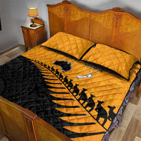 Australia New Zealand Rugby Quilt Bed Set Gold Aboriginal Wallabies and Maori Black Fern LT9 - Polynesian Pride
