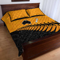 Australia New Zealand Rugby Quilt Bed Set Gold Aboriginal Wallabies and Maori Black Fern LT9 - Polynesian Pride