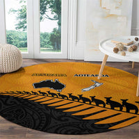Australia New Zealand Rugby Round Carpet Gold Aboriginal Wallabies and Maori Black Fern LT9 - Polynesian Pride