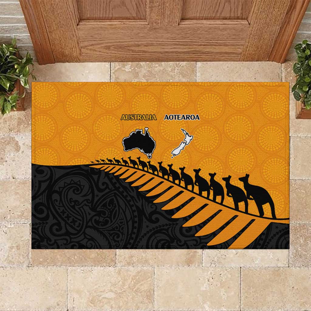 Australia New Zealand Rugby Rubber Doormat Gold Aboriginal Wallabies and Maori Black Fern LT9 Gold - Polynesian Pride