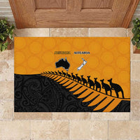 Australia New Zealand Rugby Rubber Doormat Gold Aboriginal Wallabies and Maori Black Fern LT9 Gold - Polynesian Pride
