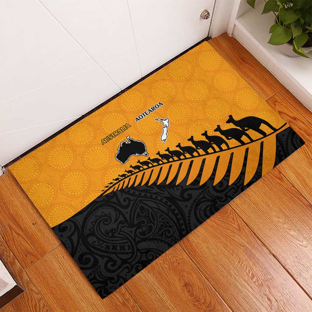 Australia New Zealand Rugby Rubber Doormat Gold Aboriginal Wallabies and Maori Black Fern LT9 - Polynesian Pride