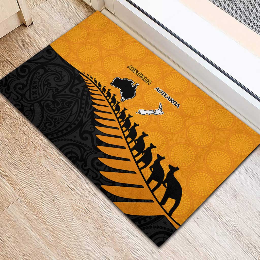 Australia New Zealand Rugby Rubber Doormat Gold Aboriginal Wallabies and Maori Black Fern LT9 - Polynesian Pride