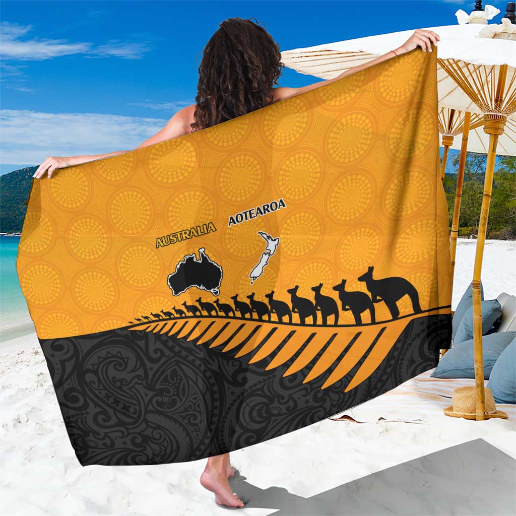 Australia New Zealand Rugby Sarong Gold Aboriginal Wallabies and Maori Black Fern LT9 One Size 44 x 66 inches Gold - Polynesian Pride