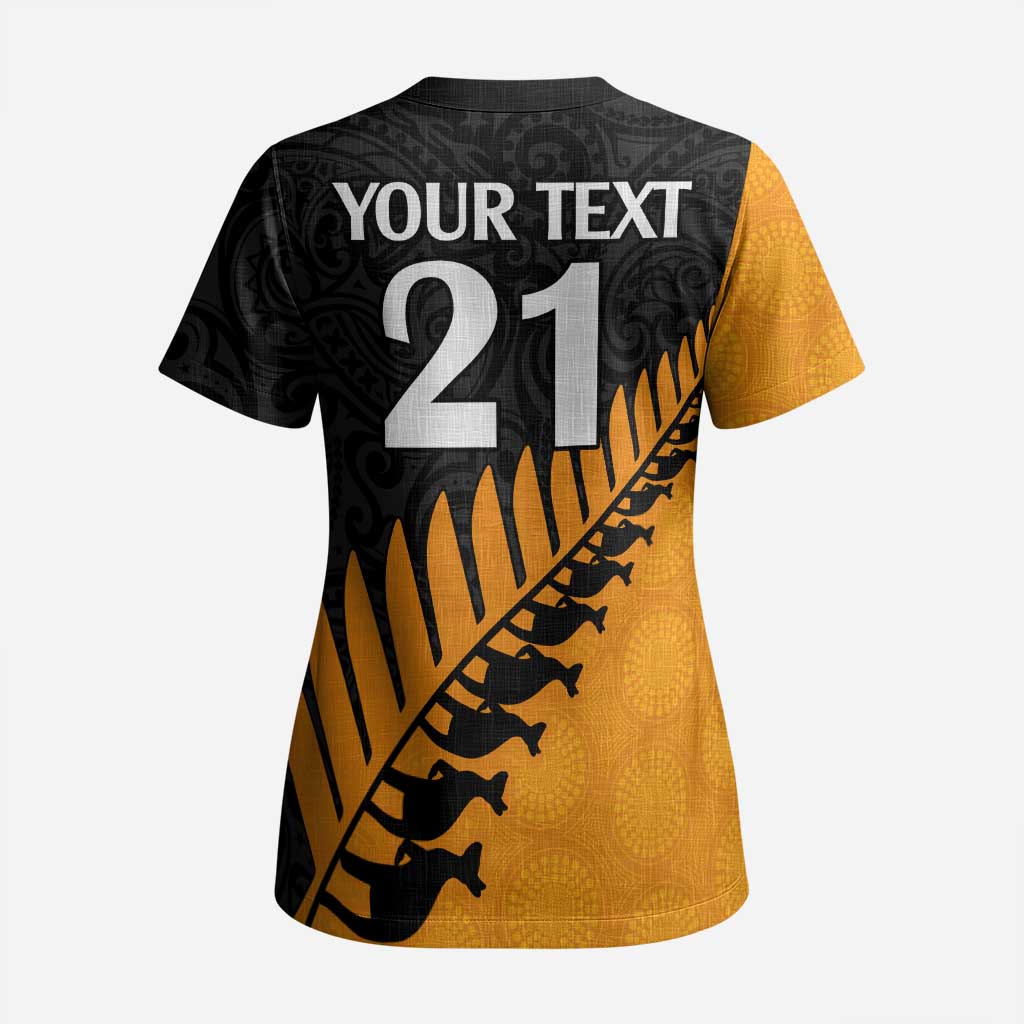 Australia New Zealand Rugby Scrub Top Gold Aboriginal Wallabies and Maori Black Fern LT9 - Polynesian Pride