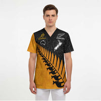 Australia New Zealand Rugby Scrub Top Gold Aboriginal Wallabies and Maori Black Fern LT9 - Polynesian Pride
