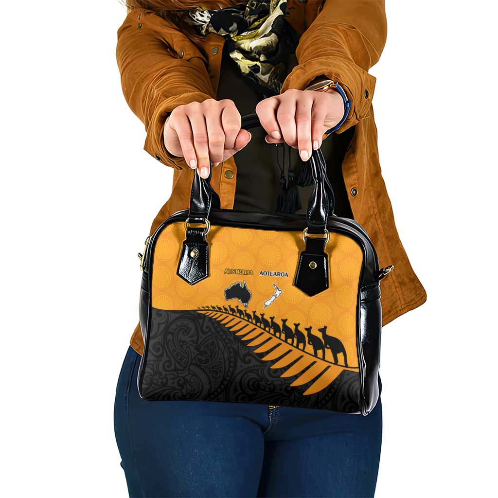 Australia New Zealand Rugby Shoulder Handbag Gold Aboriginal Wallabies and Maori Black Fern LT9 One Size Gold - Polynesian Pride