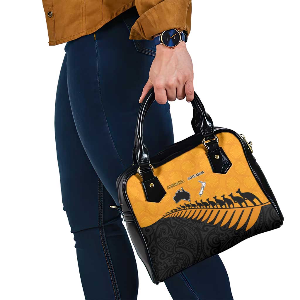 Australia New Zealand Rugby Shoulder Handbag Gold Aboriginal Wallabies and Maori Black Fern LT9 - Polynesian Pride
