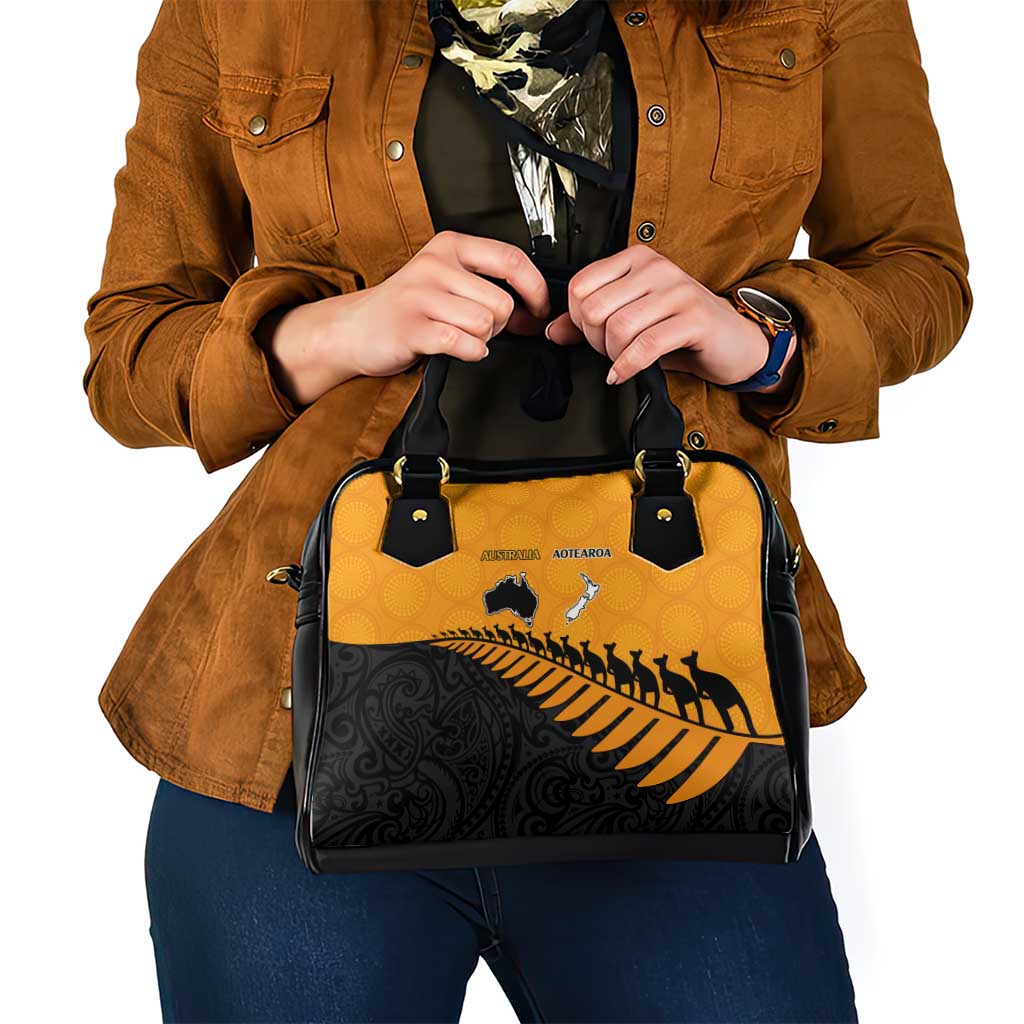 Australia New Zealand Rugby Shoulder Handbag Gold Aboriginal Wallabies and Maori Black Fern LT9 - Polynesian Pride