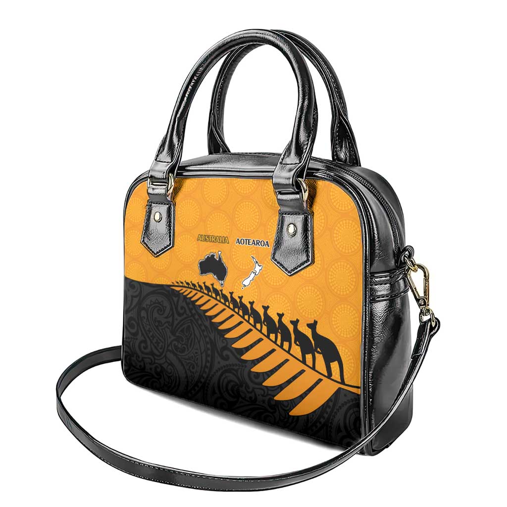 Australia New Zealand Rugby Shoulder Handbag Gold Aboriginal Wallabies and Maori Black Fern LT9 - Polynesian Pride