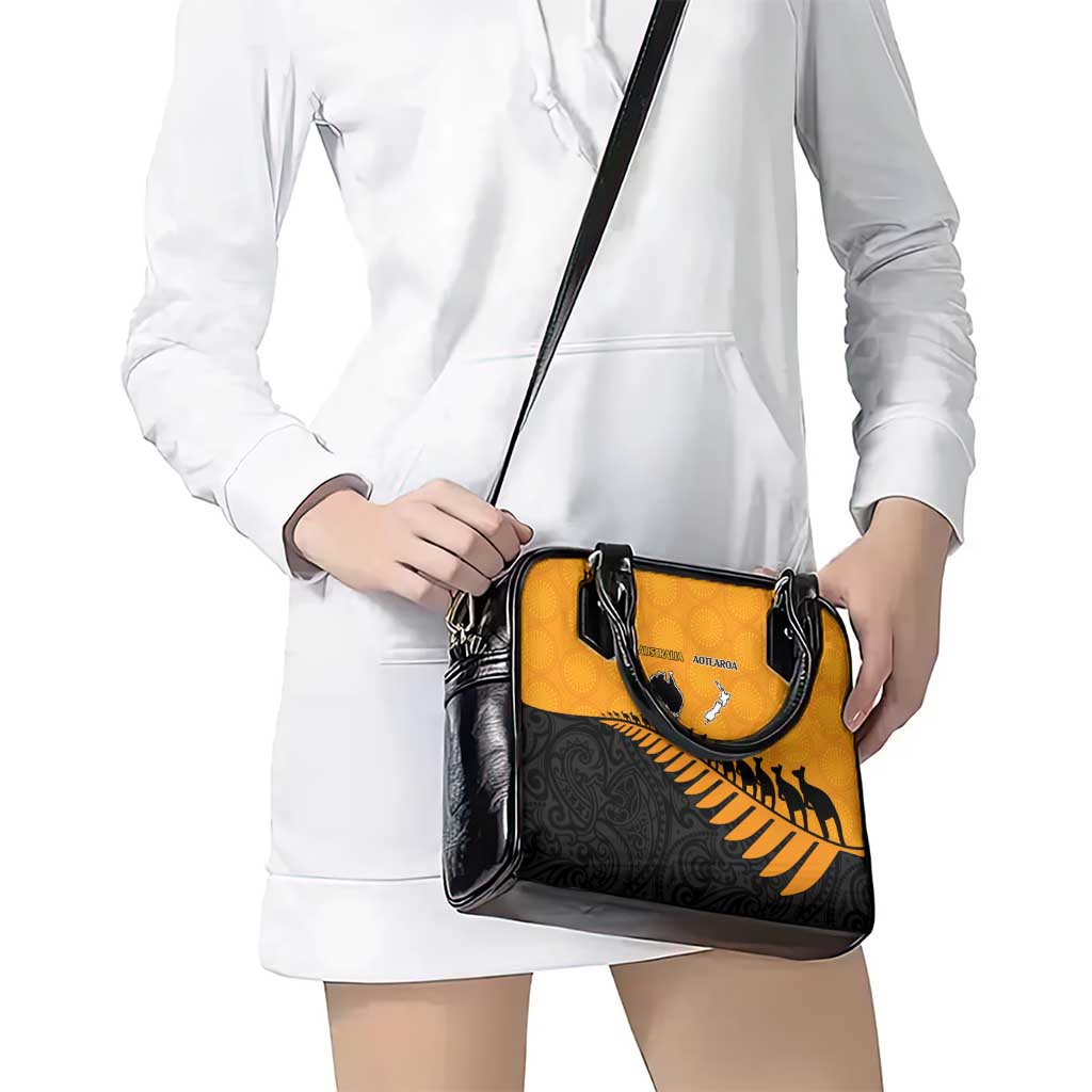 Australia New Zealand Rugby Shoulder Handbag Gold Aboriginal Wallabies and Maori Black Fern LT9 - Polynesian Pride