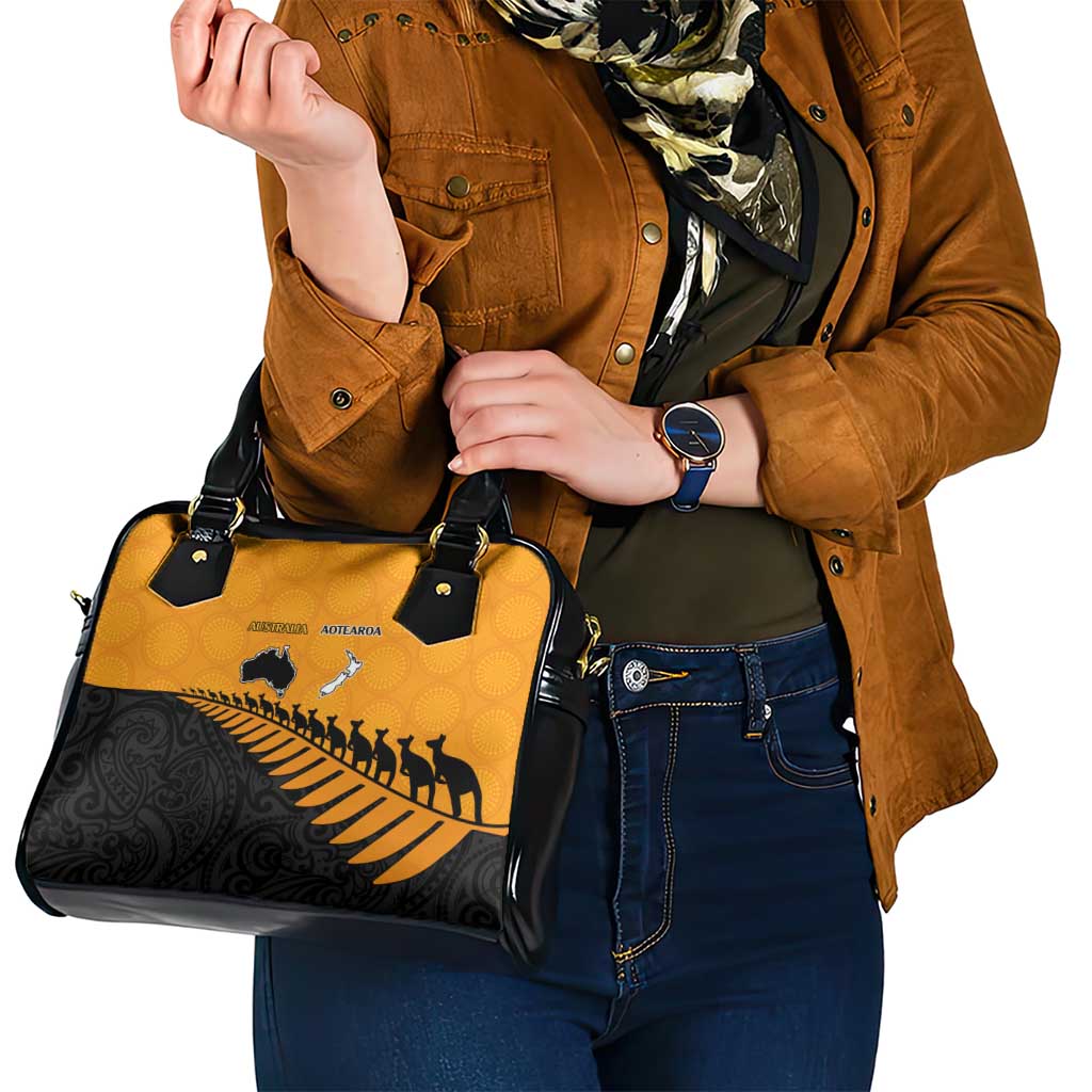 Australia New Zealand Rugby Shoulder Handbag Gold Aboriginal Wallabies and Maori Black Fern LT9 - Polynesian Pride