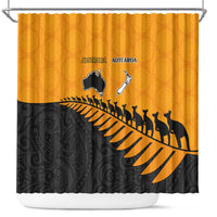 Australia New Zealand Rugby Shower Curtain Gold Aboriginal Wallabies and Maori Black Fern LT9 Gold - Polynesian Pride