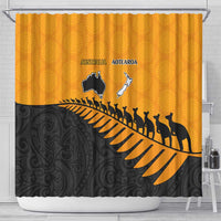 Australia New Zealand Rugby Shower Curtain Gold Aboriginal Wallabies and Maori Black Fern LT9 - Polynesian Pride