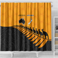 Australia New Zealand Rugby Shower Curtain Gold Aboriginal Wallabies and Maori Black Fern LT9 - Polynesian Pride
