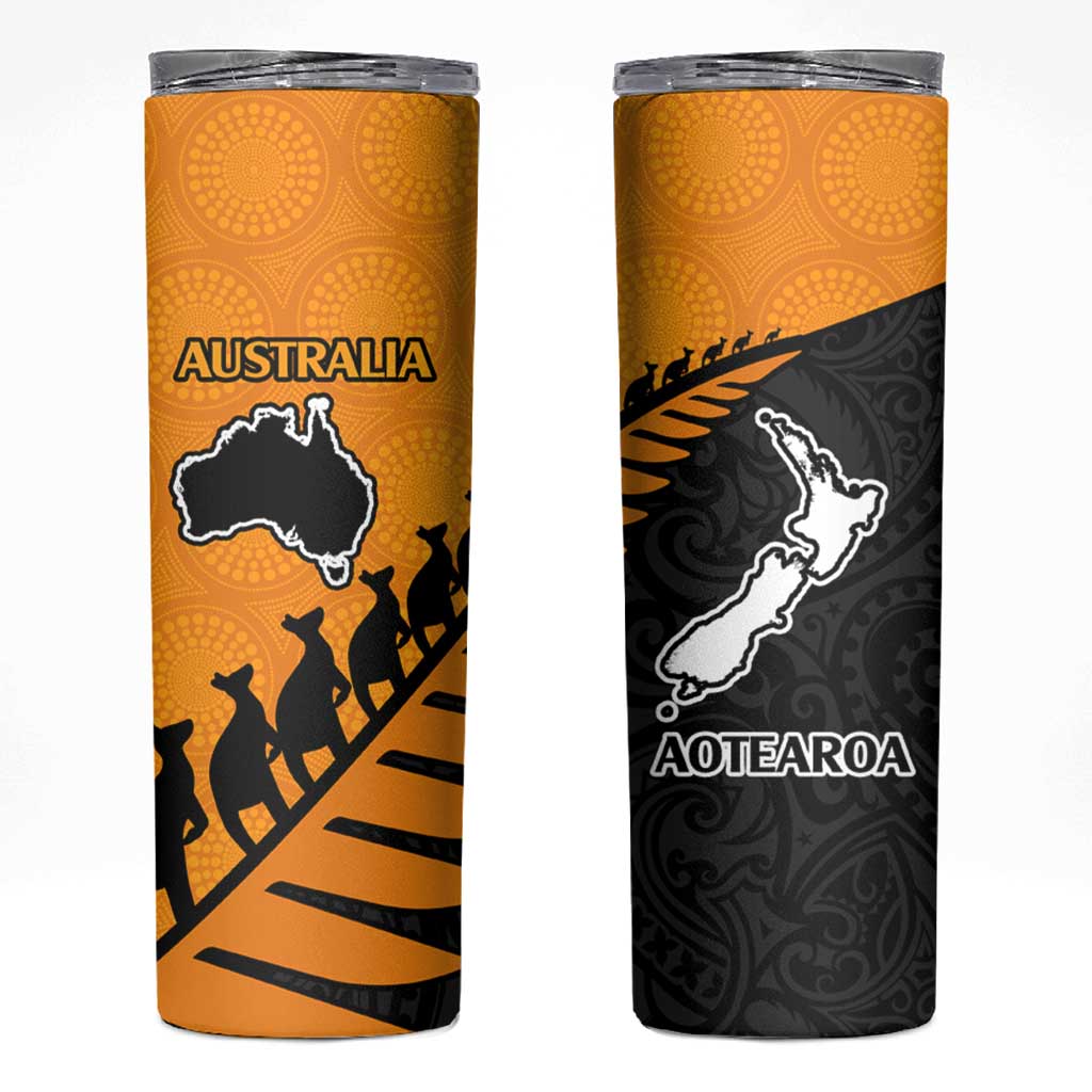 Australia New Zealand Rugby Skinny Tumbler Gold Aboriginal Wallabies and Maori Black Fern LT9 Gold - Polynesian Pride