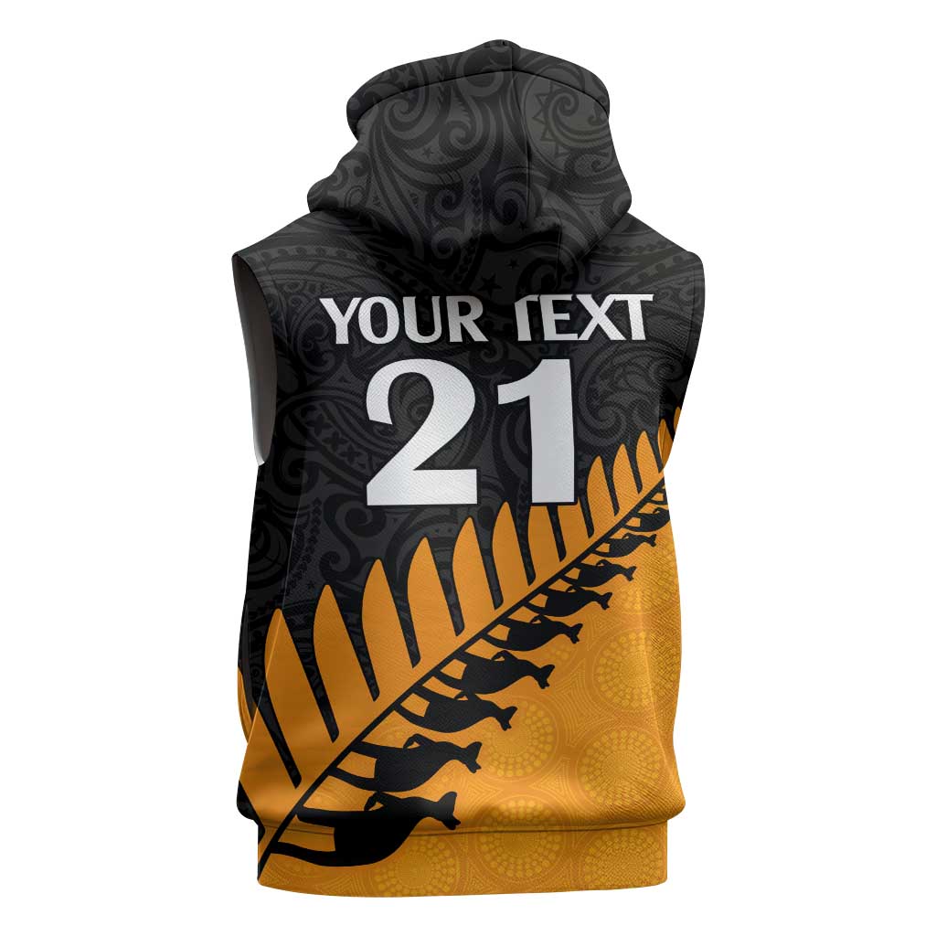 Australia New Zealand Rugby Sleeveless Hoodie Gold Aboriginal Wallabies and Maori Black Fern LT9 - Polynesian Pride