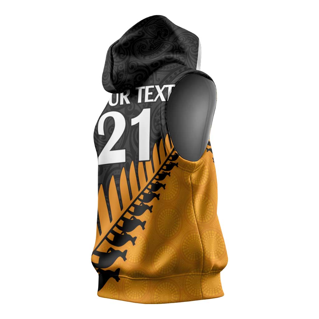 Australia New Zealand Rugby Sleeveless Hoodie Gold Aboriginal Wallabies and Maori Black Fern LT9 - Polynesian Pride