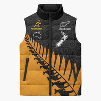 Australia New Zealand Rugby Sleeveless Puffer Jacket Gold Aboriginal Wallabies and Maori Black Fern LT9 Unisex Gold - Polynesian Pride
