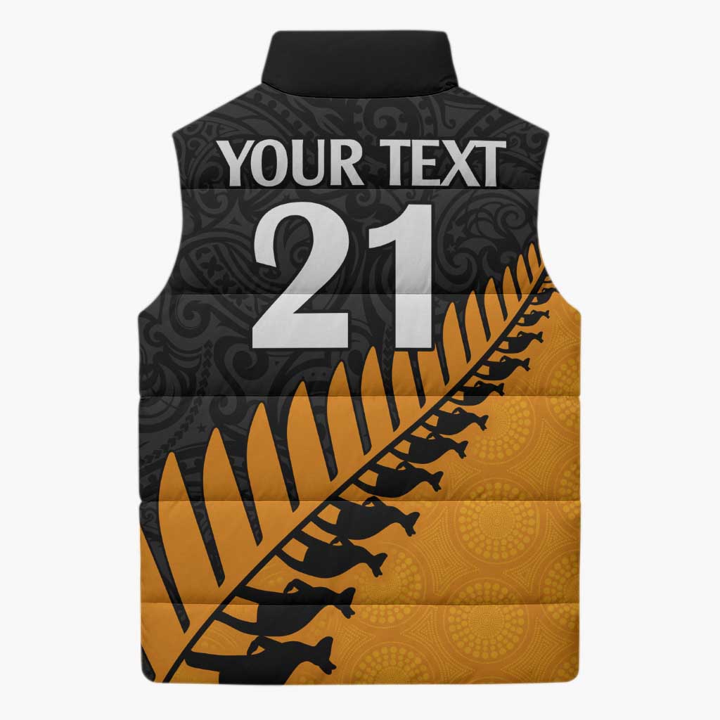 Australia New Zealand Rugby Sleeveless Puffer Jacket Gold Aboriginal Wallabies and Maori Black Fern LT9 - Polynesian Pride