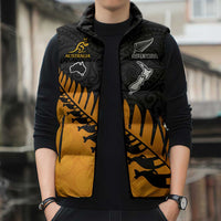 Australia New Zealand Rugby Sleeveless Puffer Jacket Gold Aboriginal Wallabies and Maori Black Fern LT9 - Polynesian Pride
