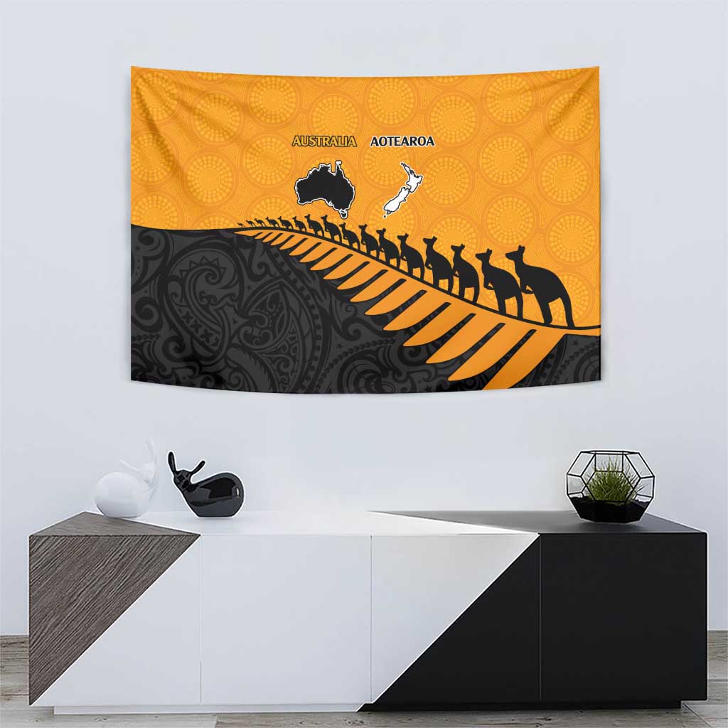 Australia New Zealand Rugby Tapestry Gold Aboriginal Wallabies and Maori Black Fern LT9 - Polynesian Pride