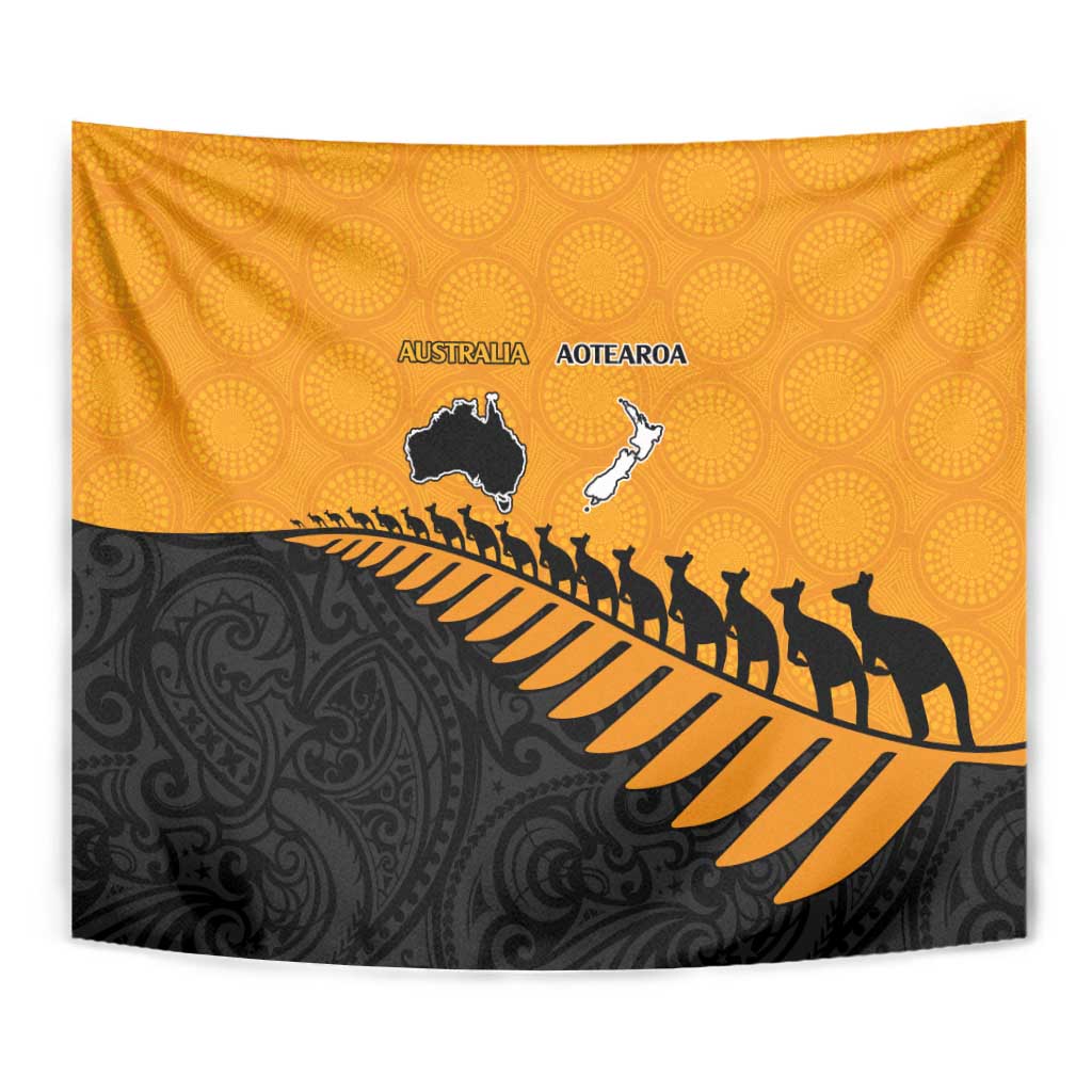 Australia New Zealand Rugby Tapestry Gold Aboriginal Wallabies and Maori Black Fern LT9 - Polynesian Pride