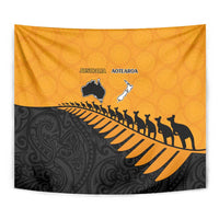 Australia New Zealand Rugby Tapestry Gold Aboriginal Wallabies and Maori Black Fern LT9 - Polynesian Pride
