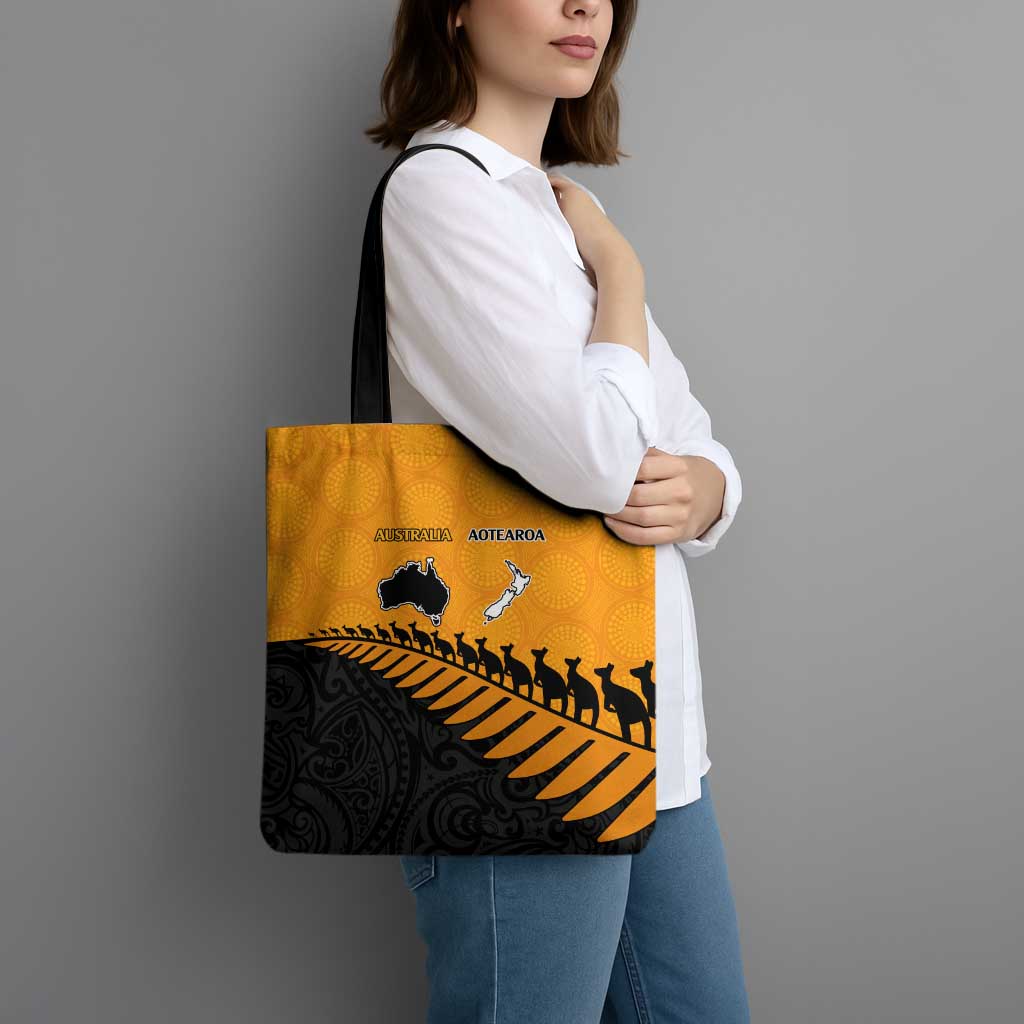 Australia New Zealand Rugby Tote Bag Gold Aboriginal Wallabies and Maori Black Fern LT9 - Polynesian Pride