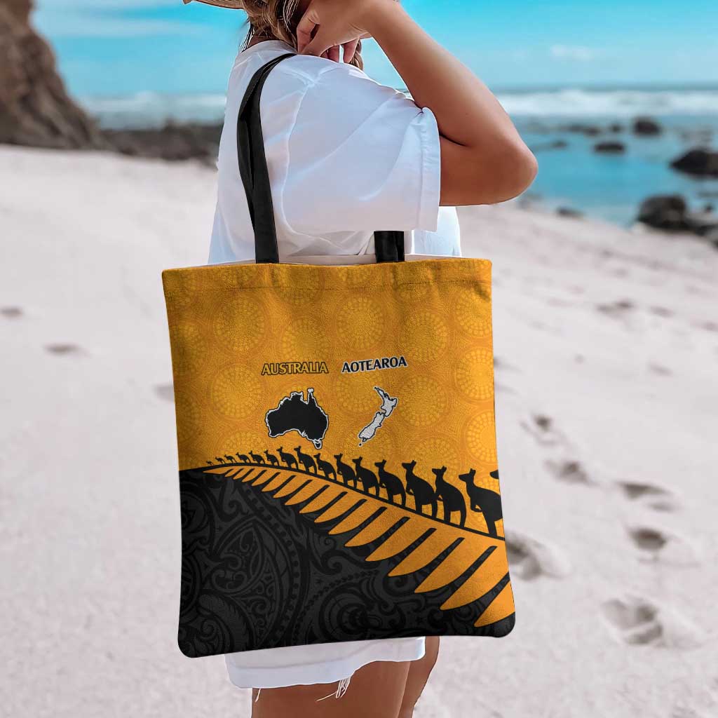Australia New Zealand Rugby Tote Bag Gold Aboriginal Wallabies and Maori Black Fern LT9 - Polynesian Pride