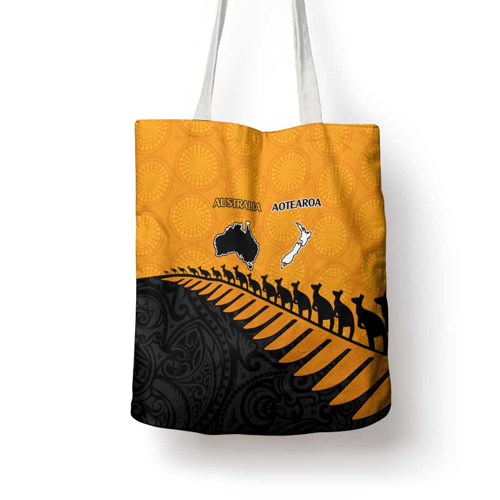 Australia New Zealand Rugby Tote Bag Gold Aboriginal Wallabies and Maori Black Fern LT9 - Polynesian Pride